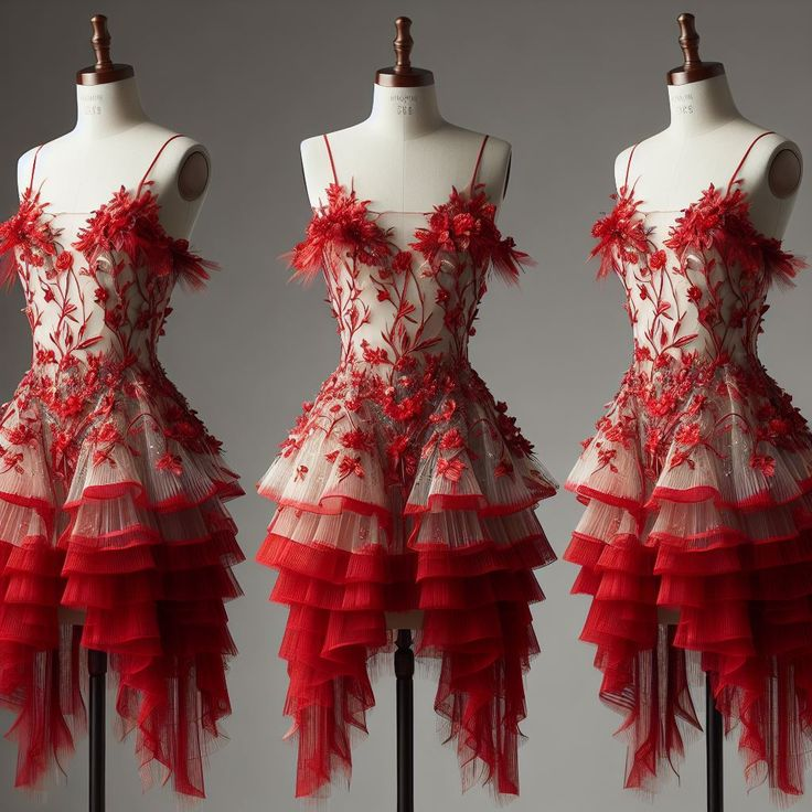 Pretty Spaghetti Straps Red Tulle Appliques Layered A Line Short Prom Dress Formal Homecoming Dress D626