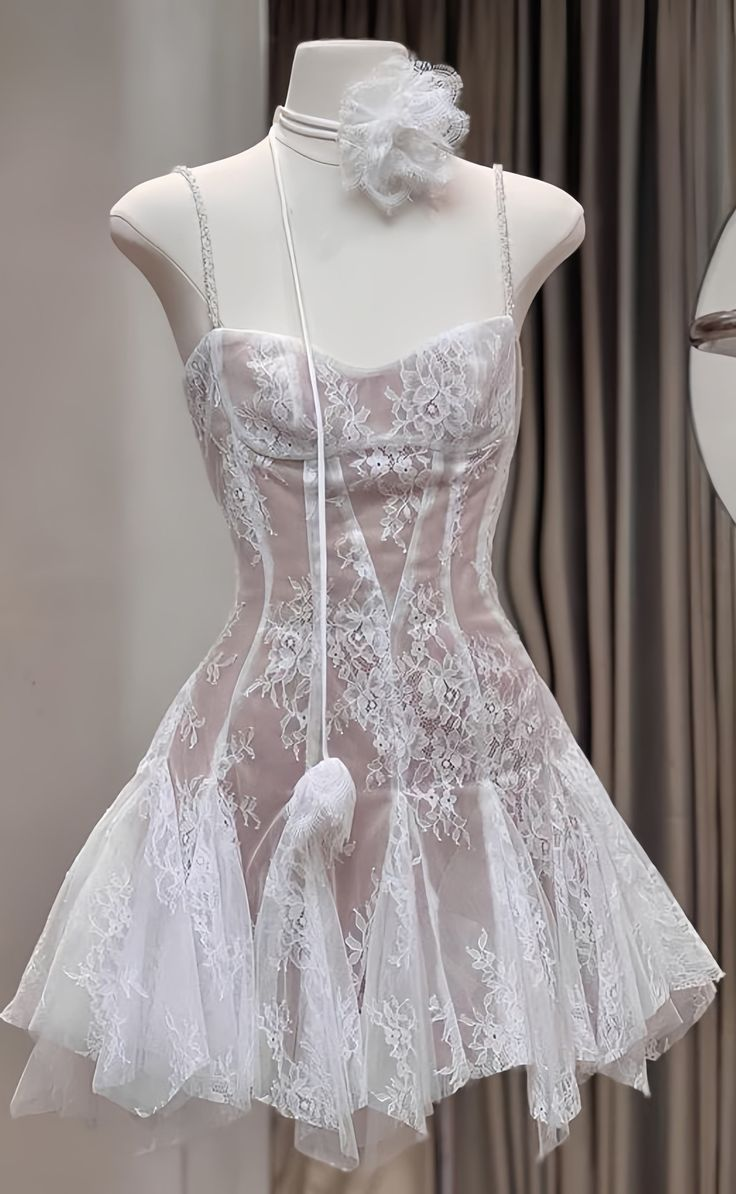 Elegant Spaghetti Straps Tulle Lace A Line Short Prom Dress Formal Homecoming Dress D389