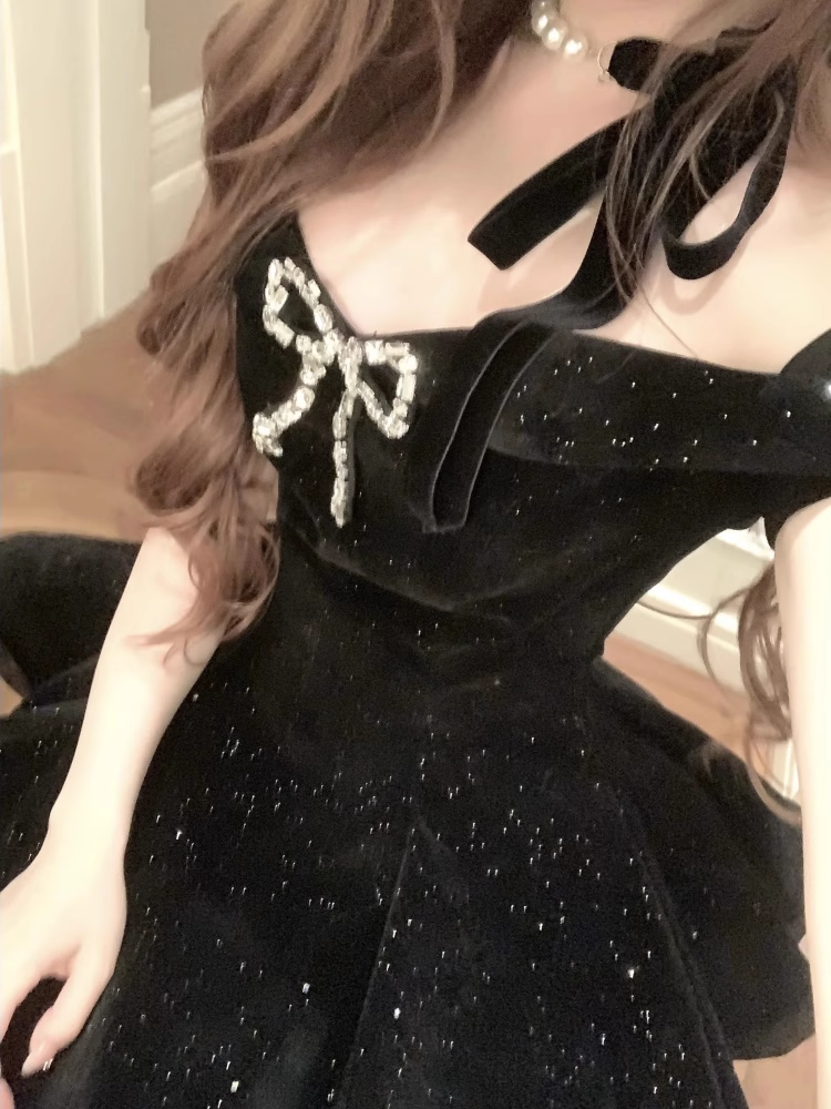 Black Off The Shoulder Velvet Short Party Dress Birthday Dress S212