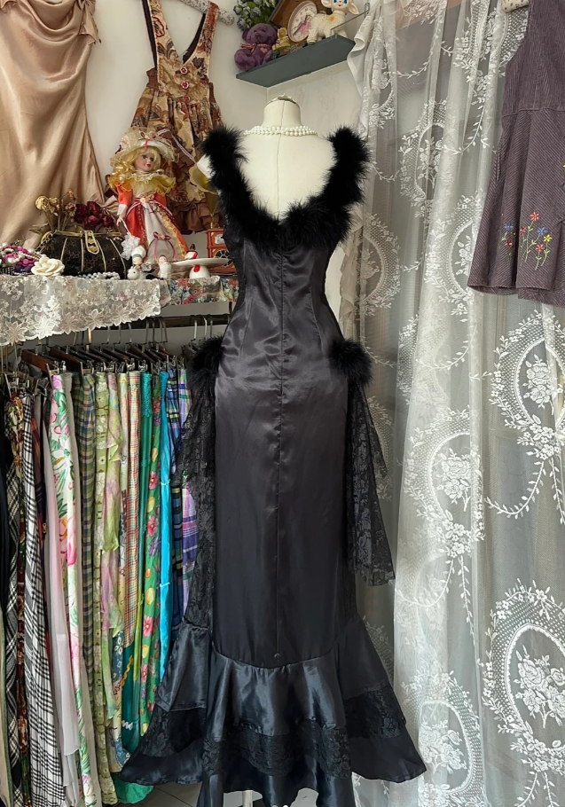 Fashion Black Sleeveless Satin Lace Mermaid Evening Dress Long Birthday Prom Dress Party Gown D1758