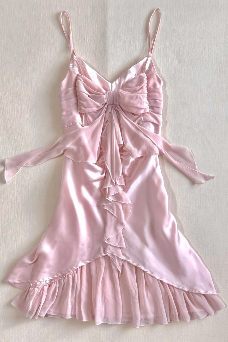 Cute Pink Spaghetti Straps Satin Chiffon Bow Sheath Short Birthday Outfits Formal Homecoming Dress D340