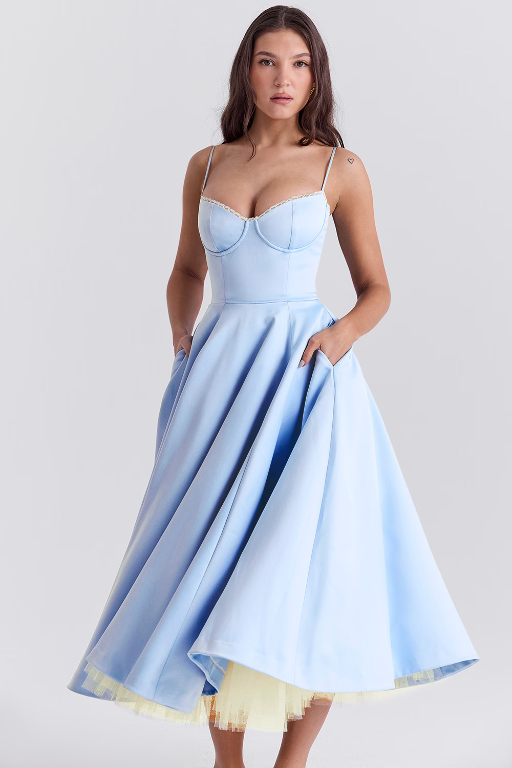 Spaghetti Strap Sweetheart Lace Trim Corset A-Line Midi Dress - View 2