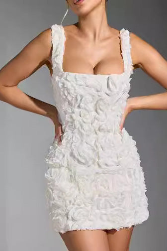 Floral Applique Square Neck Corset Bodycon Mini Dress