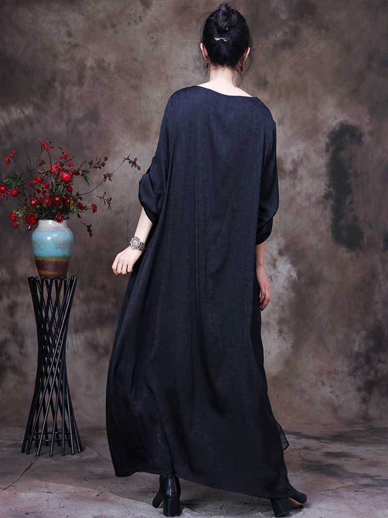 Floral Appliqué Round Neck Long Sleeve Maxi Dress 2