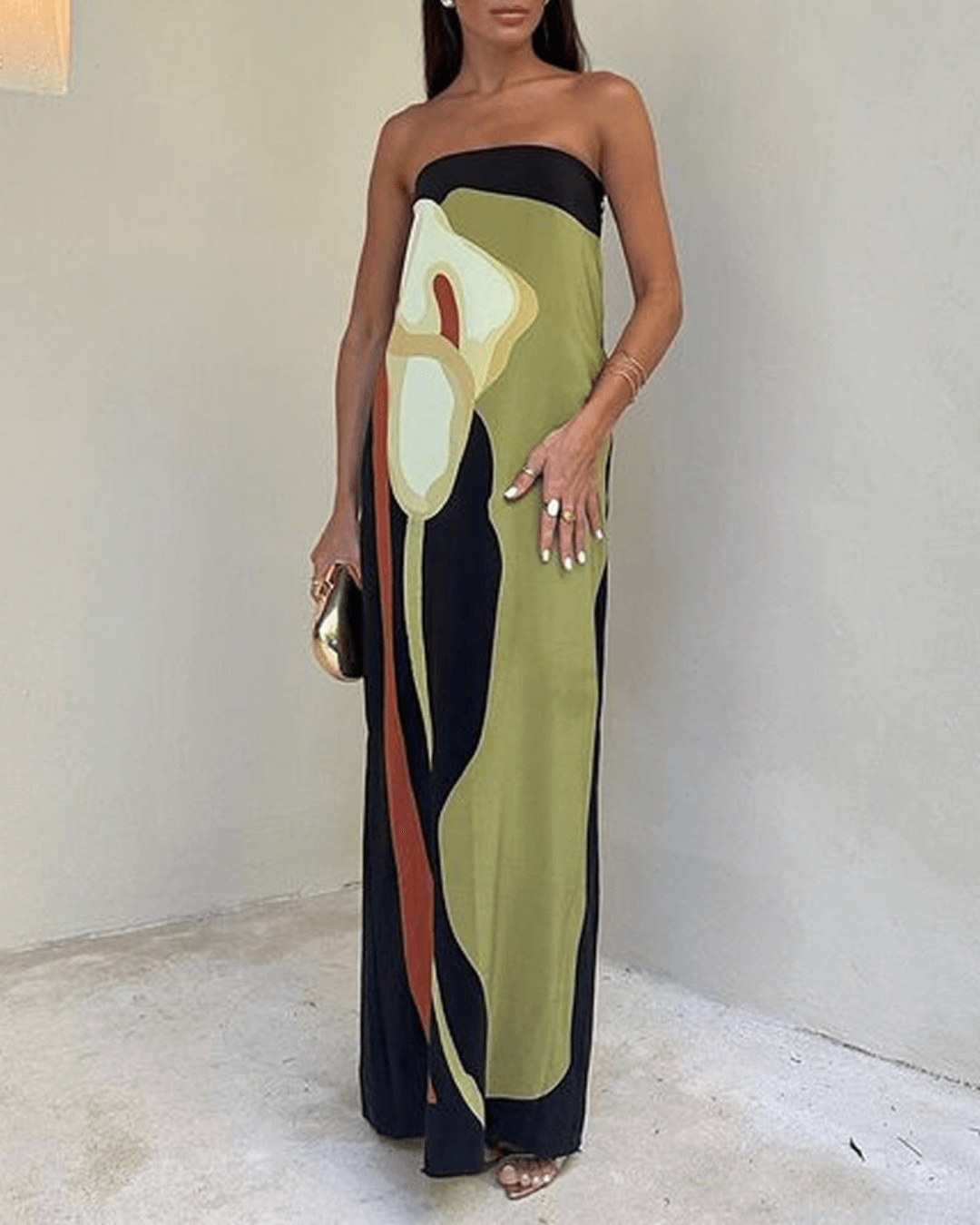 Casual Strapless Printed Dress - Fashionpara