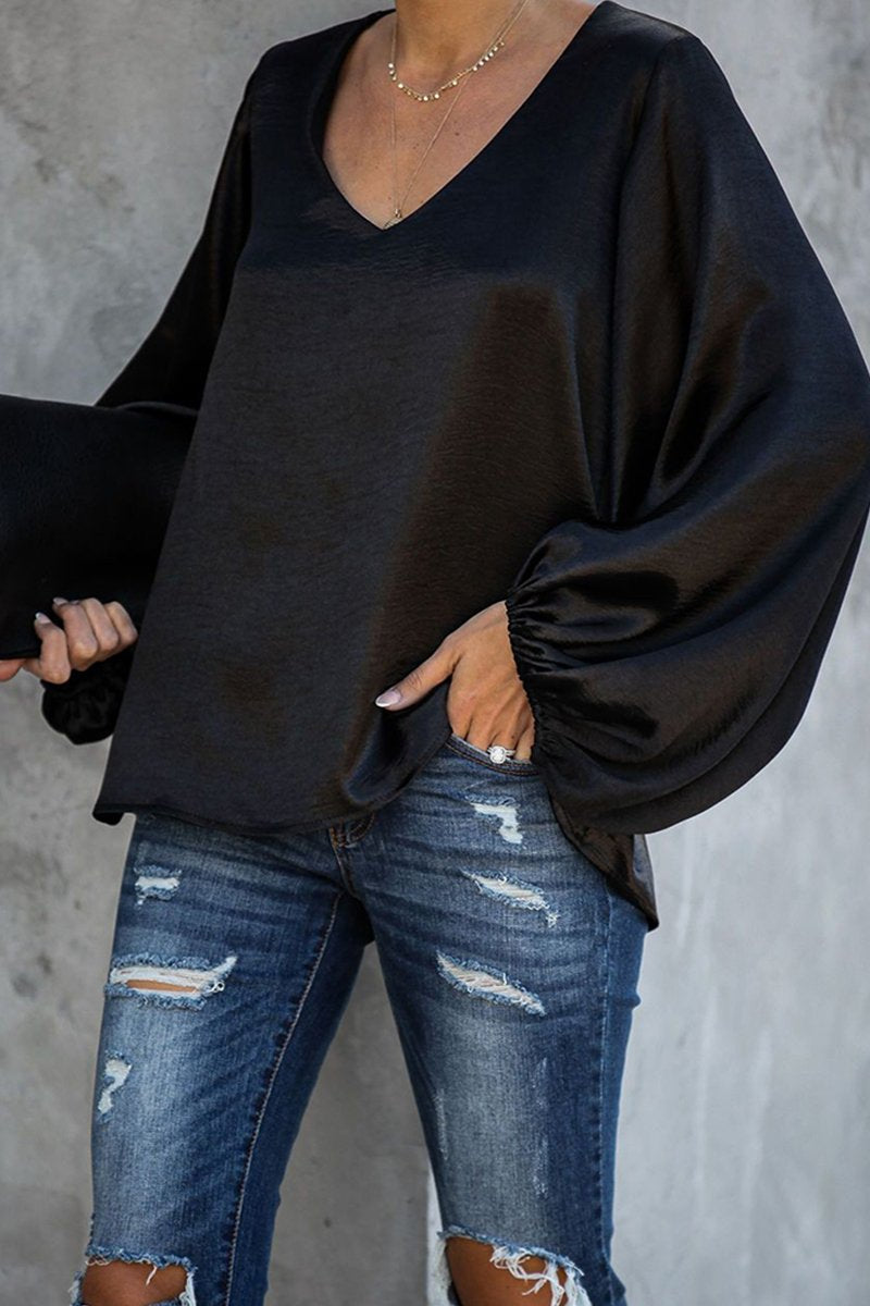 Florcoo V-Neck Tops With Puff Sleeves - Fashionpara