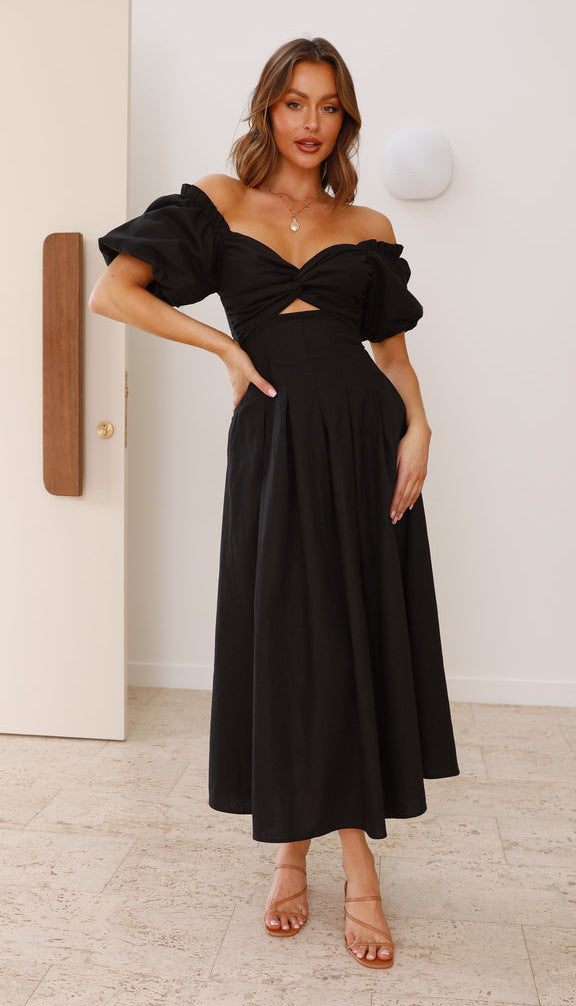 Sweetheart Puff-Sleeve Twist-Front Cut-Out Midi Dress 5