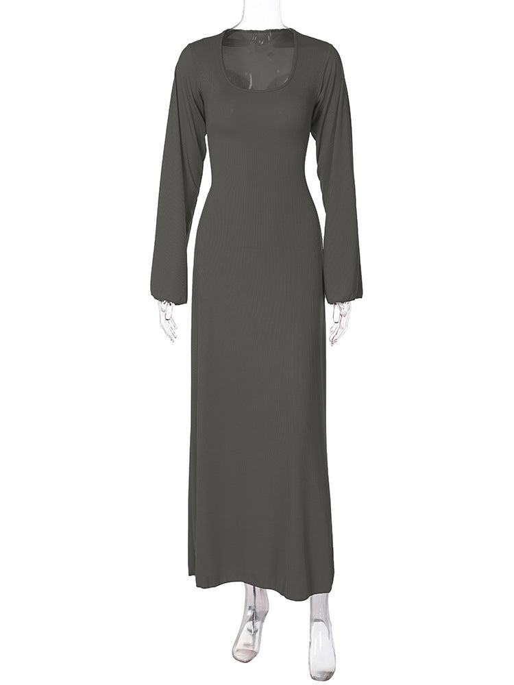 Ribbed Scoop-Neck Flared-Sleeve Column Maxi Dress 5