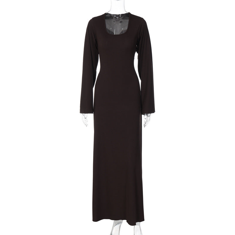 Ribbed Scoop-Neck Flared-Sleeve Column Maxi Dress 4
