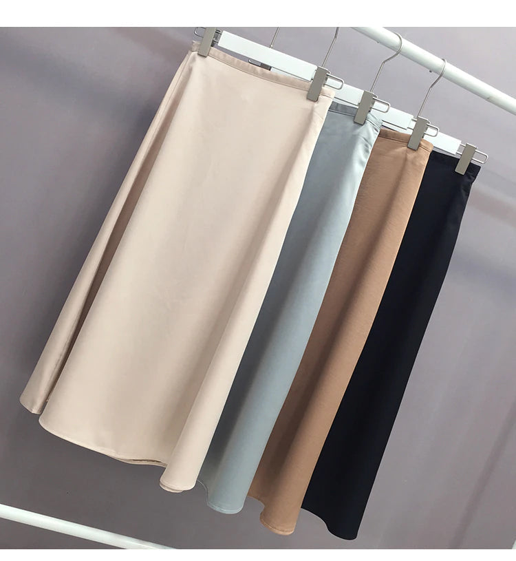 High Waist Glossy Long Satin Office Skirts - Fashionpara