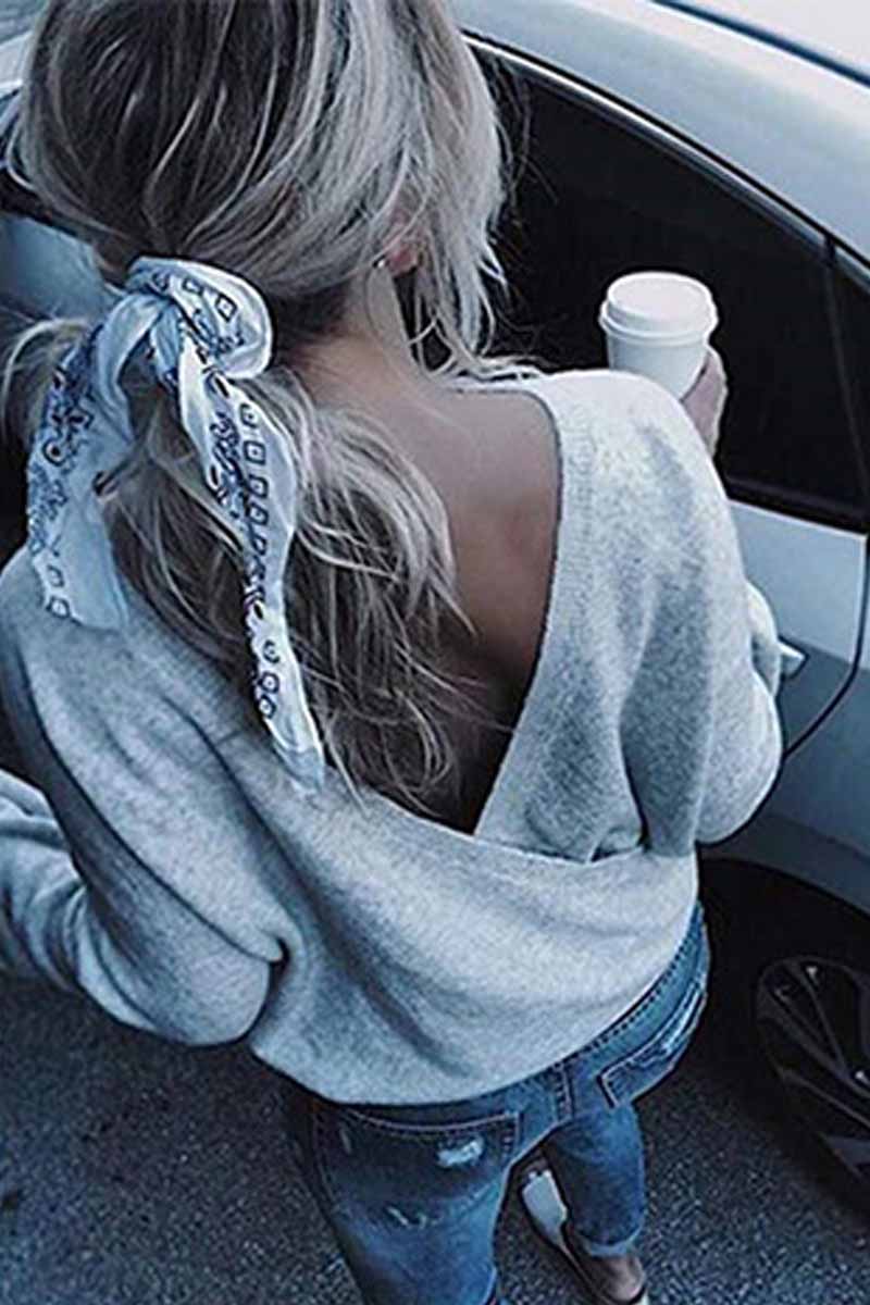 Florcoo Women's Deep V Neck Street Sweater in 3 Colors