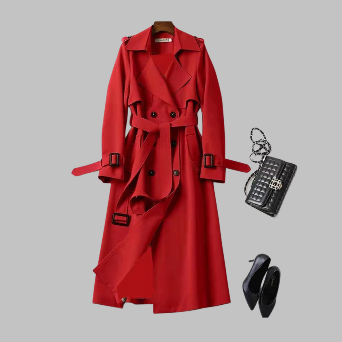 Double Breasted Belted Longline Trench Coat 3