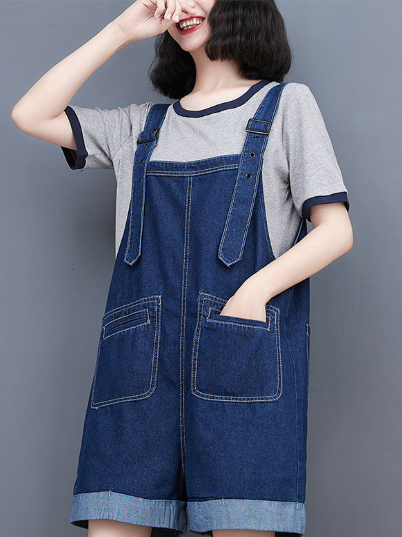 Ripped Frayed Pockets Denim Shorts Romper Jumpsuit Dungarees - Fashionpara