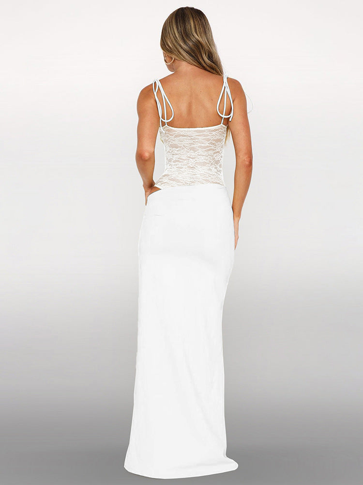 Lace-Insert Strapless Ruched Mermaid Maxi Dress 5