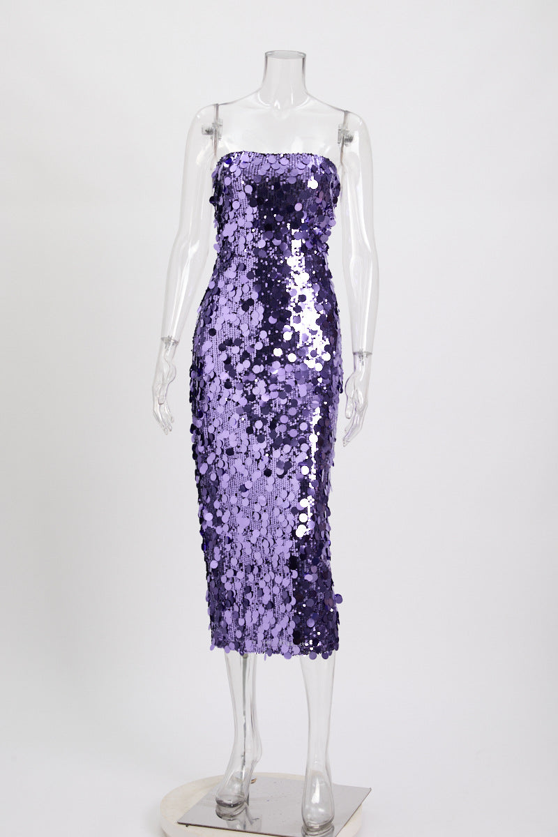 Paillette Sequin Strapless Bodycon Midi Party Dress - View 5