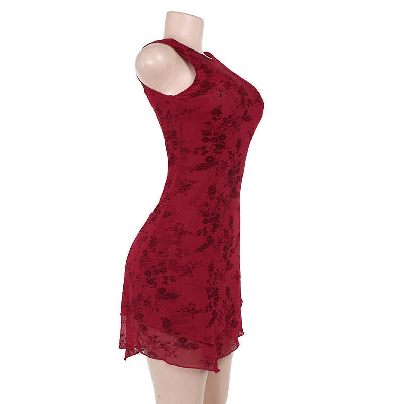 Floral Burnout High-Neck Sleeveless Bodycon Mini Dress 5