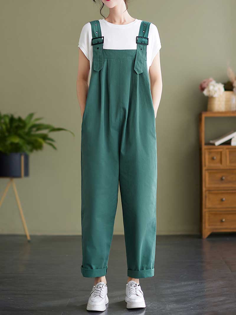 Plain Cotton Overalls High Waist Dungaree - Fashionpara