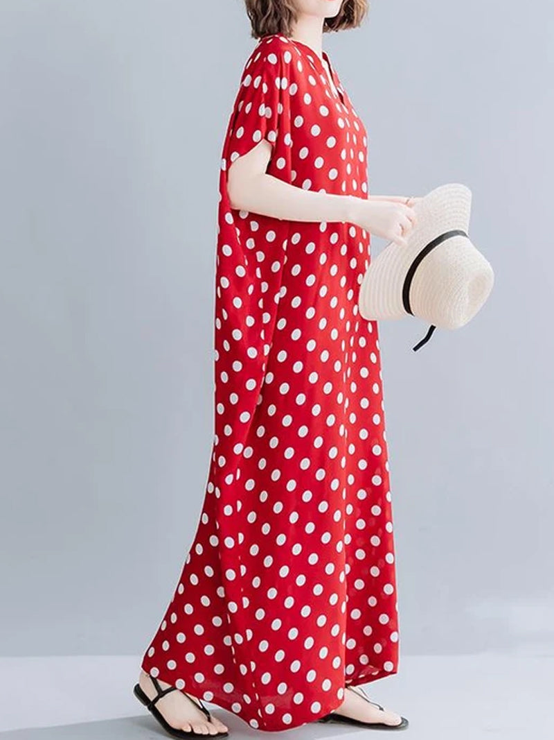 Polka Dot V-Neck Short Sleeve Kaftan Maxi Dress 5