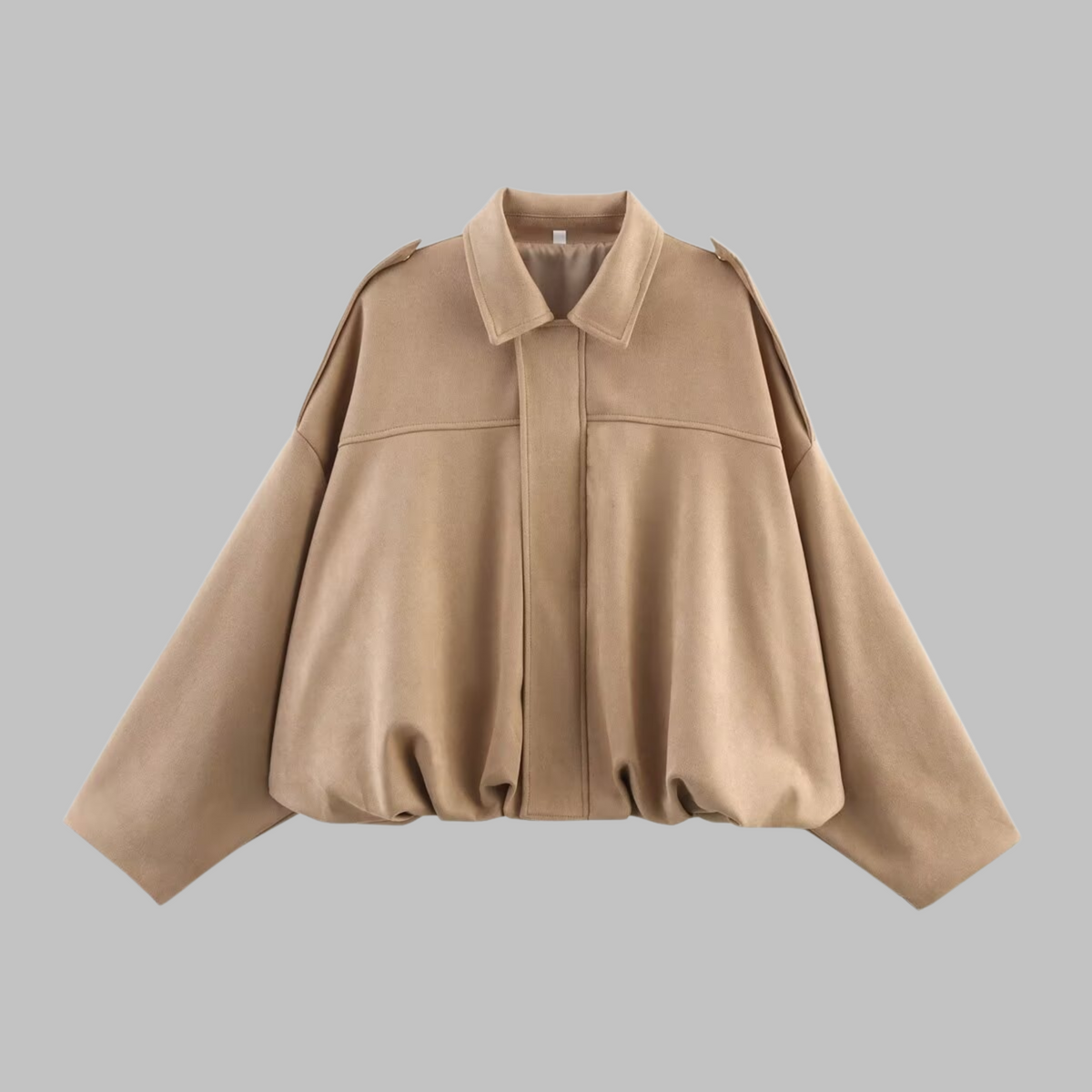 Suede Look Collared Drop Shoulder Bubble Hem Jacket 3