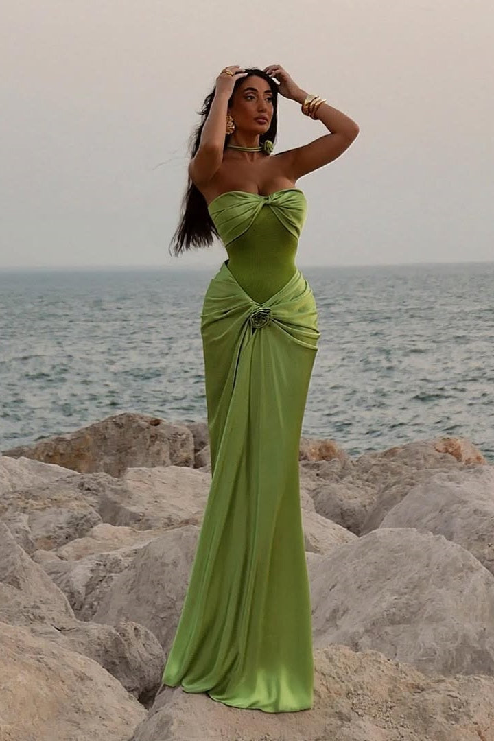 Hot Mermaid Sweetheart Green Long Party Dress with Ruffles