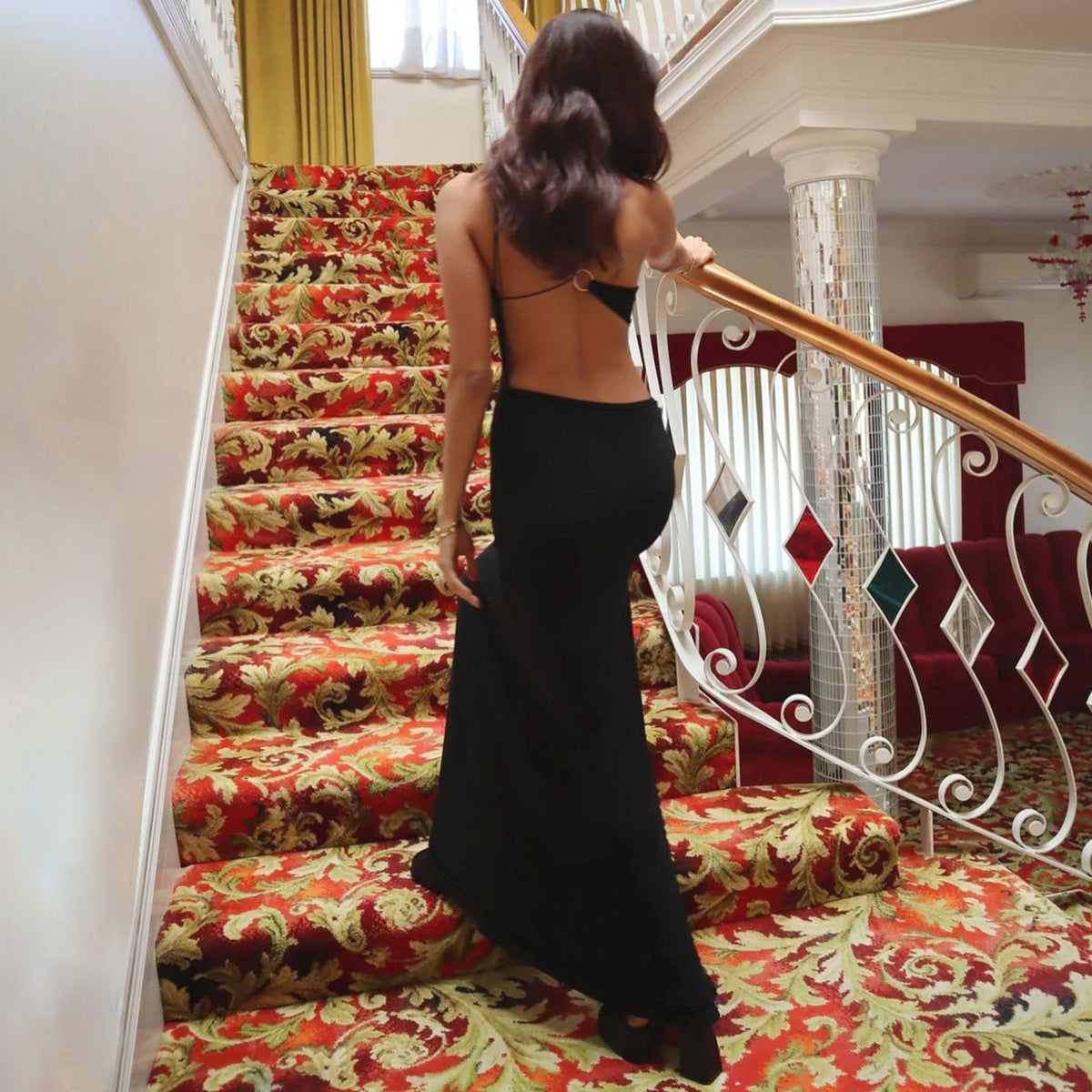 One-Shoulder Lace-Trim Cut-Out Bodycon Maxi Dress 5