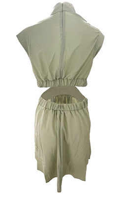 High-Neck Cap-Sleeve Cutout Flared Mini Dress 5