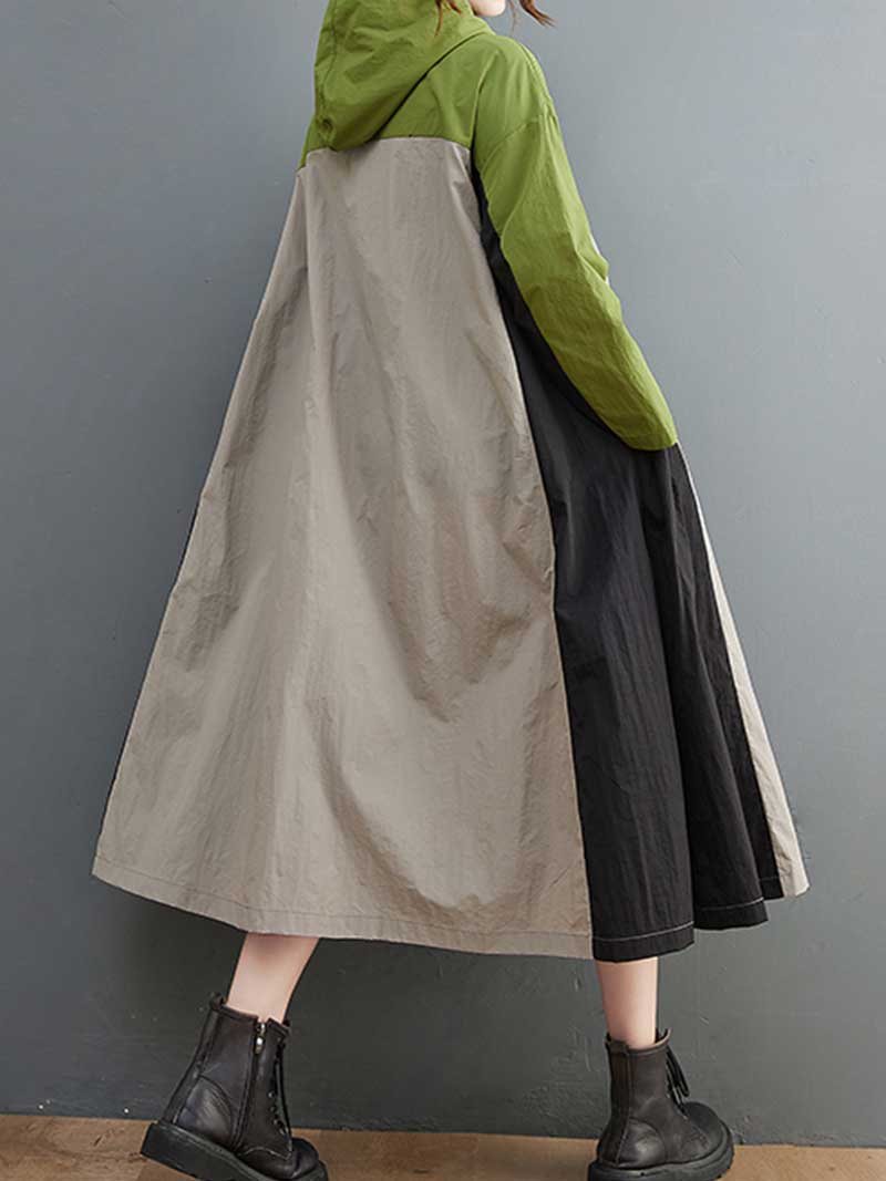 Cotton Hooded Windbreaker jacket style A-Line Dress - Fashionpara