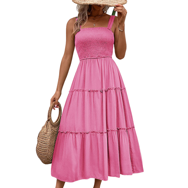 Square Neck Smocked Sleeveless Tiered Midi Dress 5