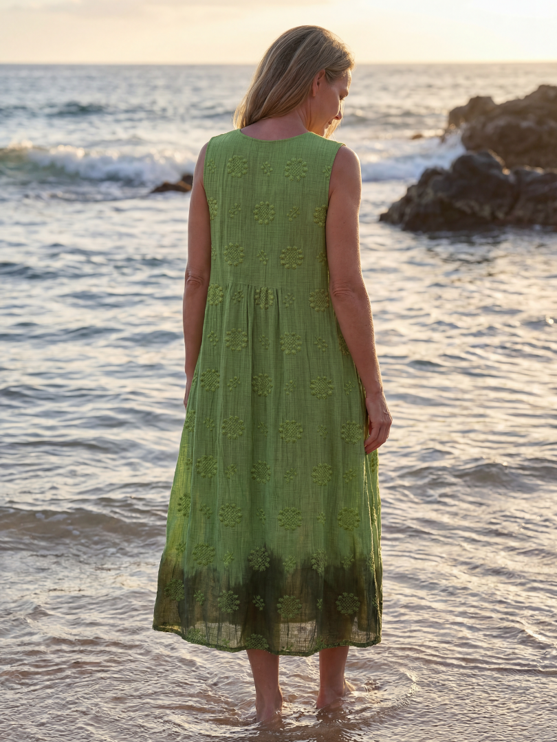 Round Neck Sleeveless Textured Embroidered Midi Dress 5