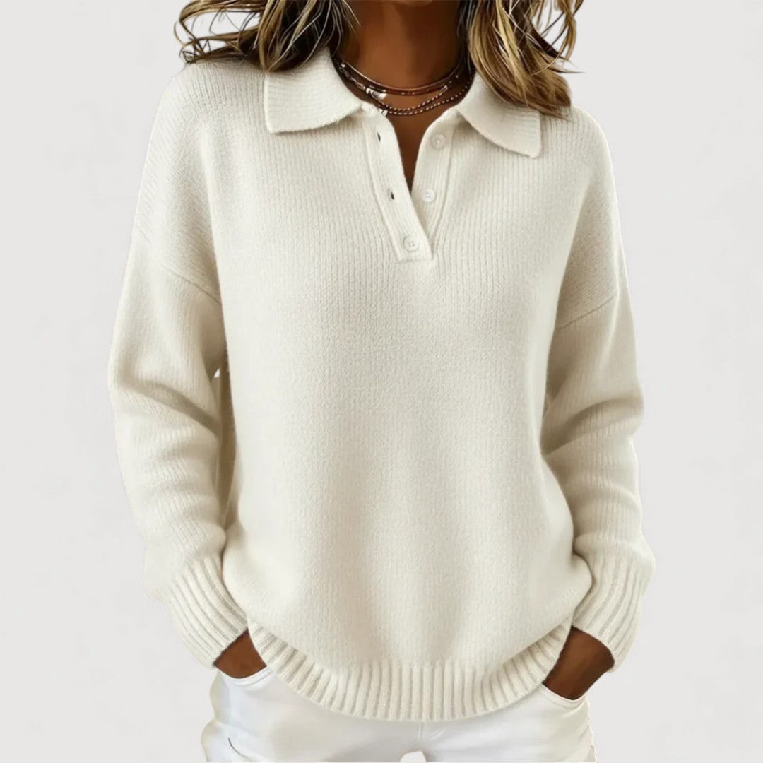 Collared Button Placket Long Sleeve Knit Sweater 3