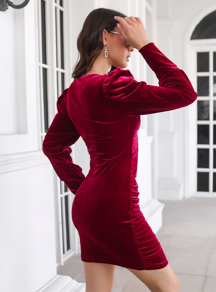 Velvet V-Neck Twist Front Cut Out Bodycon Mini Dress 2