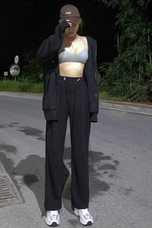 Drawstring Waist Slant Pocket Sports Pants