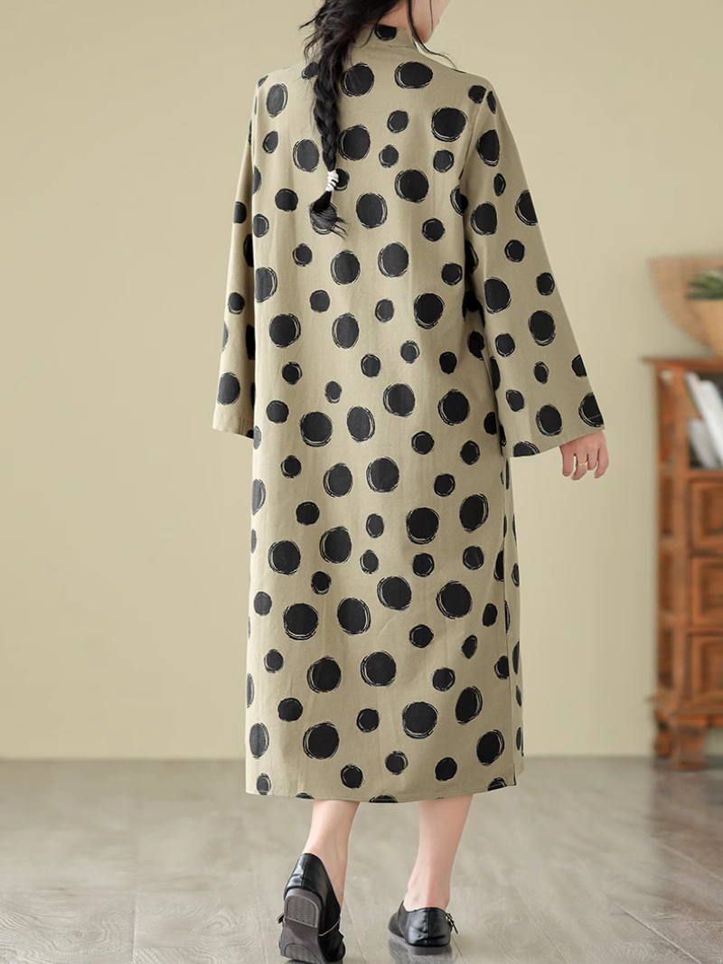 Cool Loose Polka-Dot Mid-Length A-Line Dress - Fashionpara