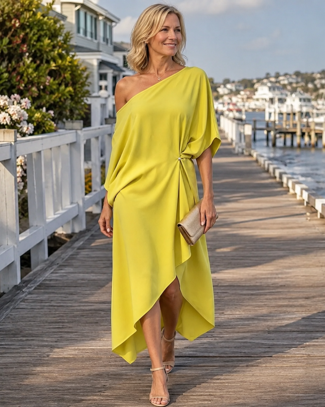 One Shoulder Dolman Sleeve Asymmetric High Low Midi Dress