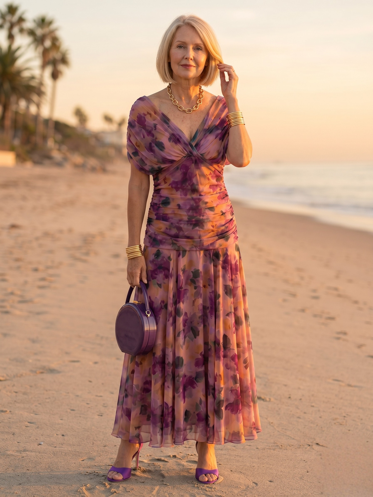 Floral Off Shoulder Twist Front Ruched Midi Dress