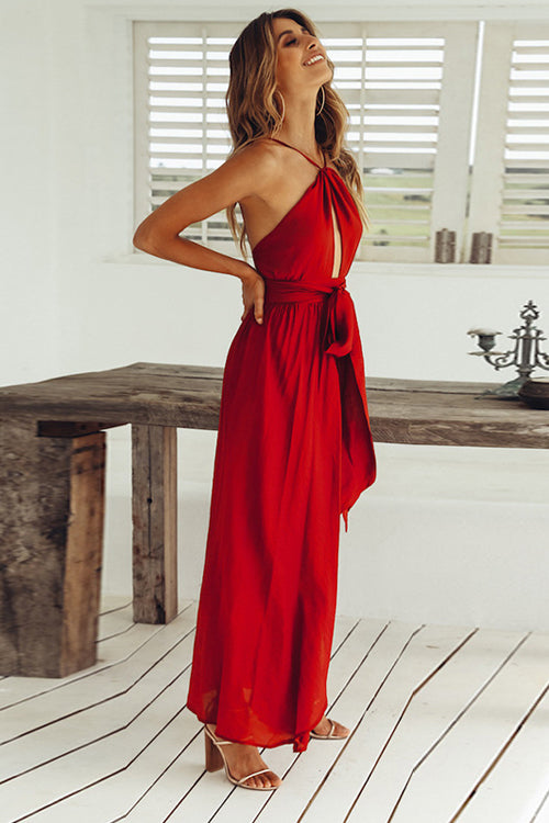 Halter Neck Twist Front Cut Out High Slit Maxi Dress 6