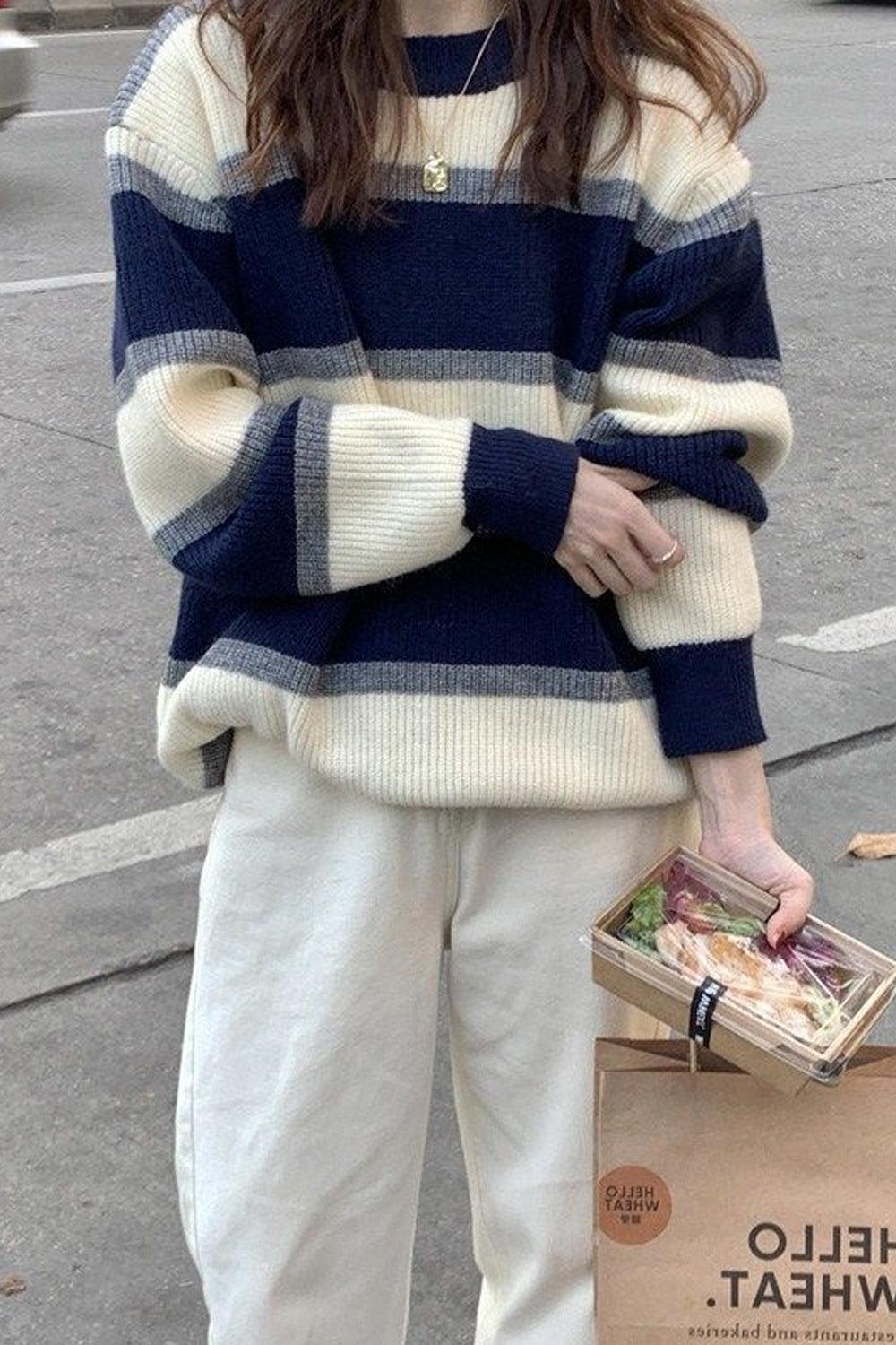 KittenAlarm - Classic O-Neck Knitted Striped Sweater
