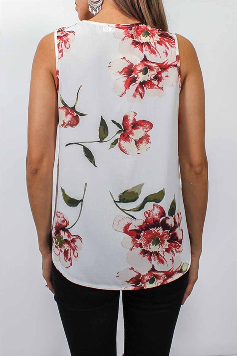 Florcoo Summer Fashion Zipper Design Floral Tank Top