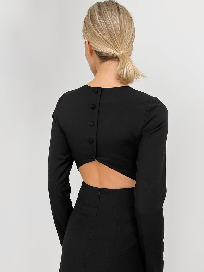Ribbed Knit Crew Neck Long Sleeve Slit Mini Dress 4