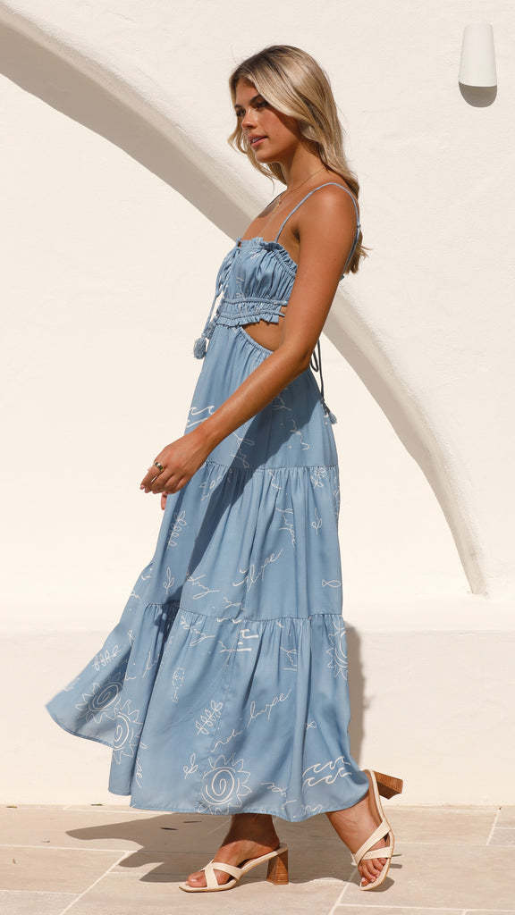 Printed Strappy Ruffle Cutout Tiered Maxi Dress 5