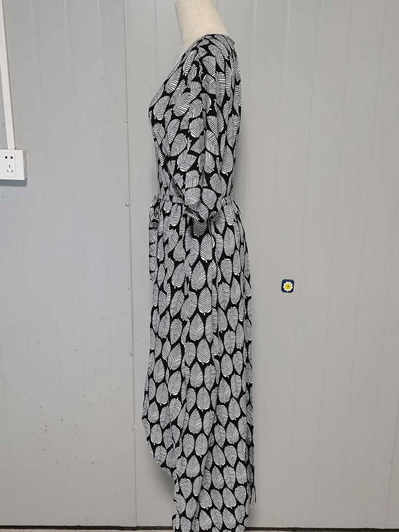 Printed Black & Yellow Color Polyester Long Length Gown Kimono Duster Robe 5