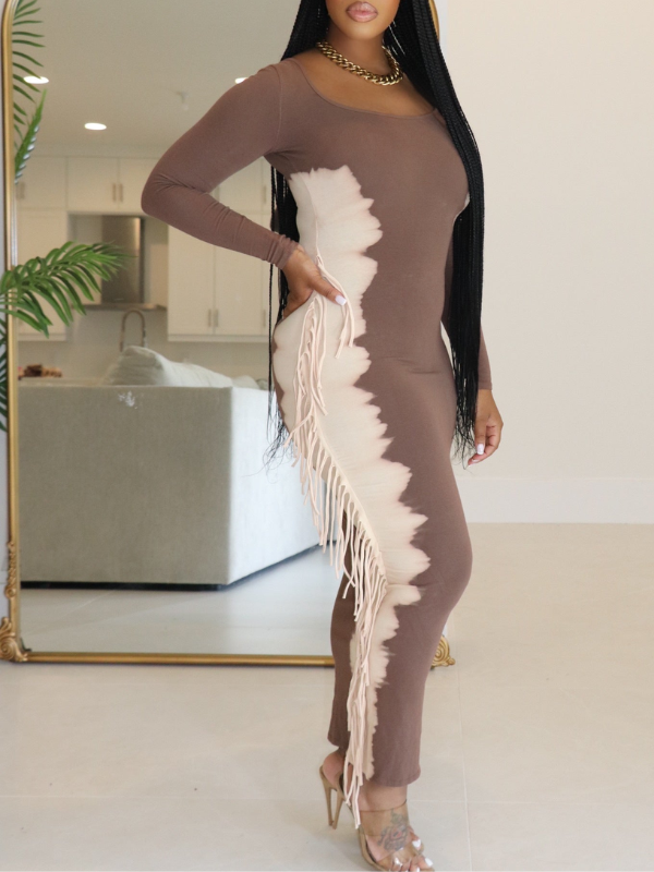 Fringe Combo Printed Dress Fashionpara