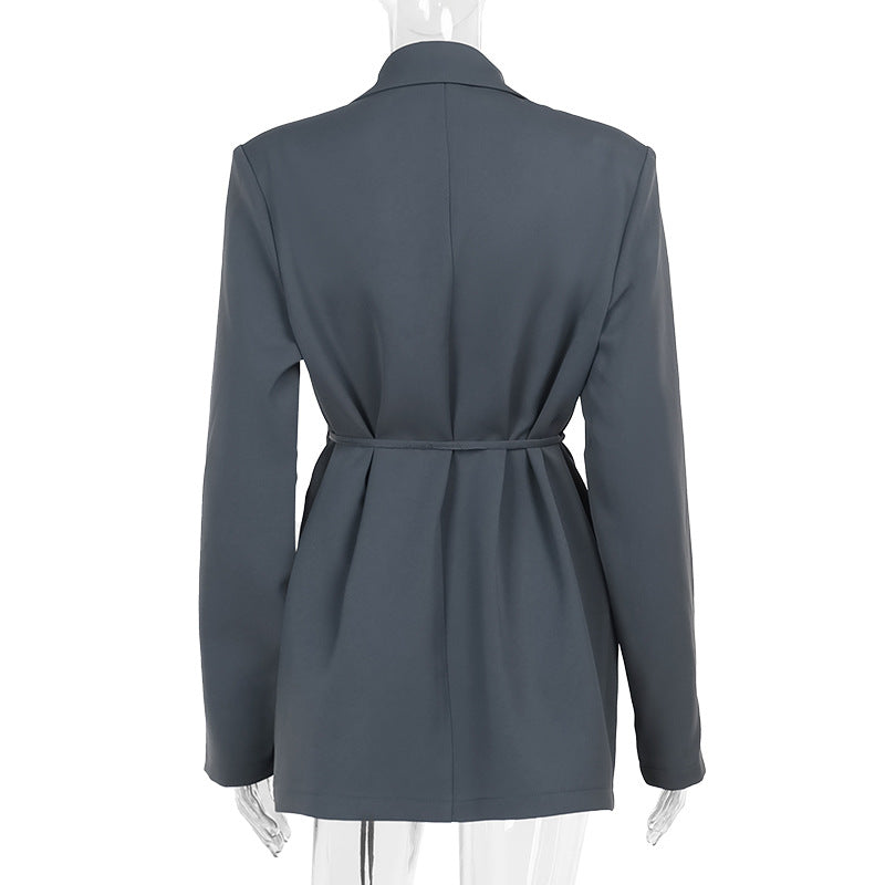 Lapel-Collar Long-Sleeve Belted Blazer Mini Dress 5