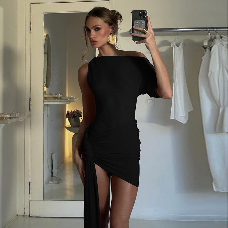 One-Shoulder Draped Asymmetric Ruched Mini Dress 5