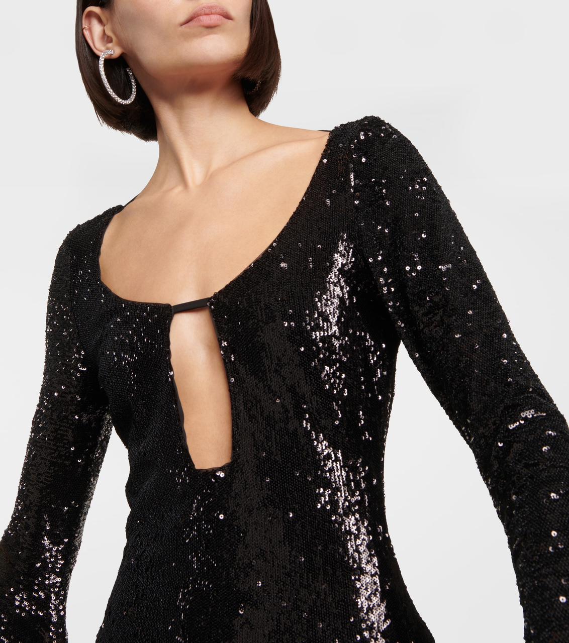 Sequin Scoop Neck Flared-Sleeve Draped Mini Dress 5