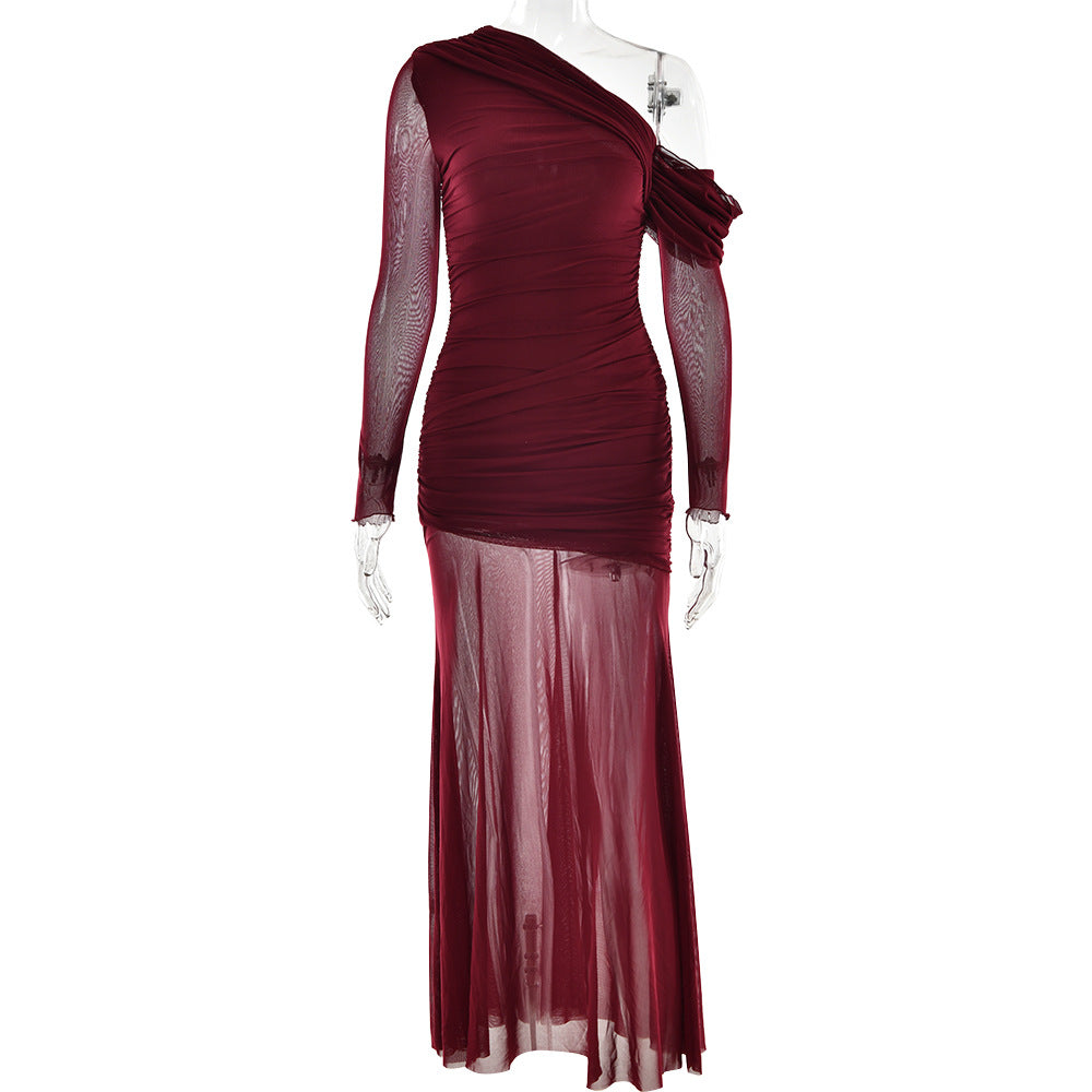 Soprano One-Shoulder Dress - Maroon