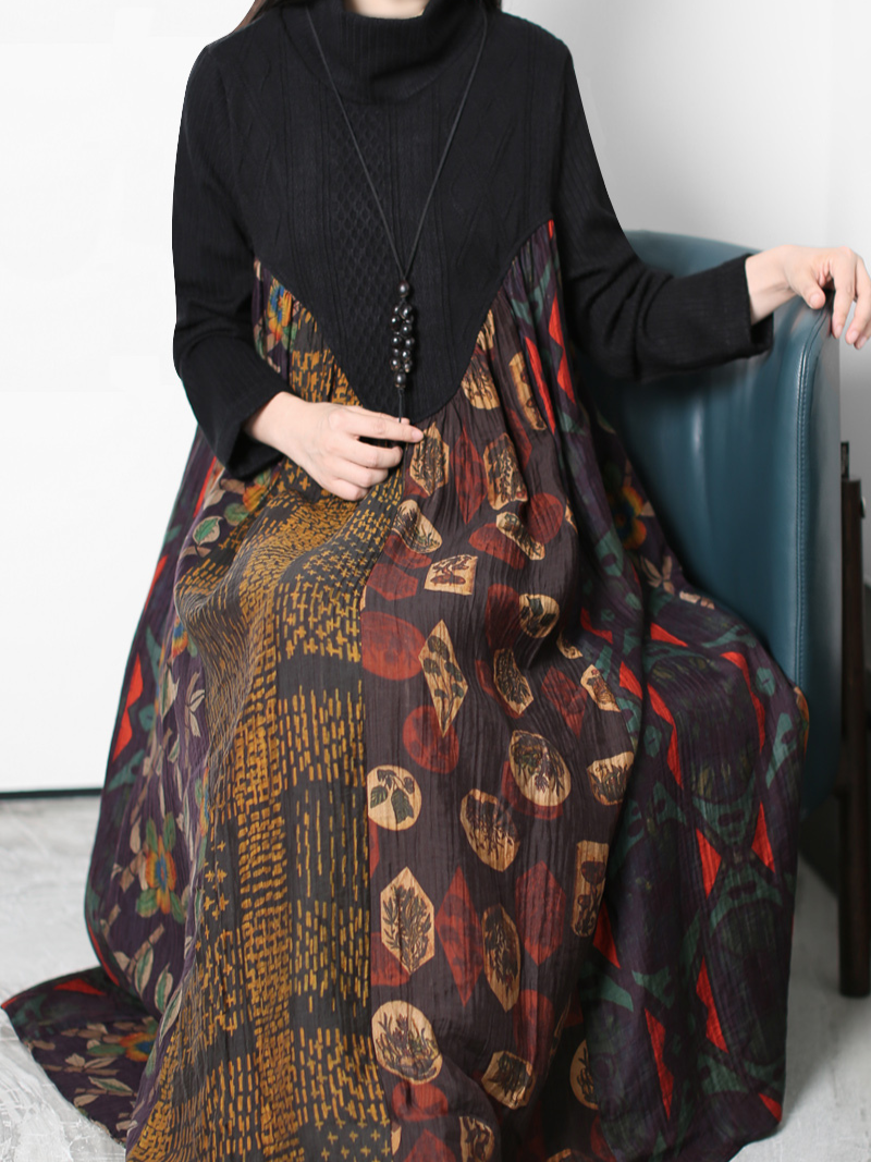 Winter half high collar skirt fairy long sweater dress