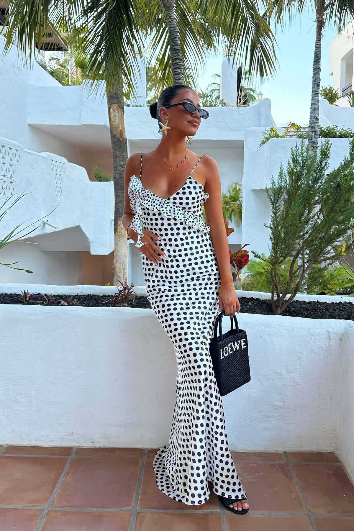 Julia Dotted Guipure Lace Ruffle Strap Maxi Dress
