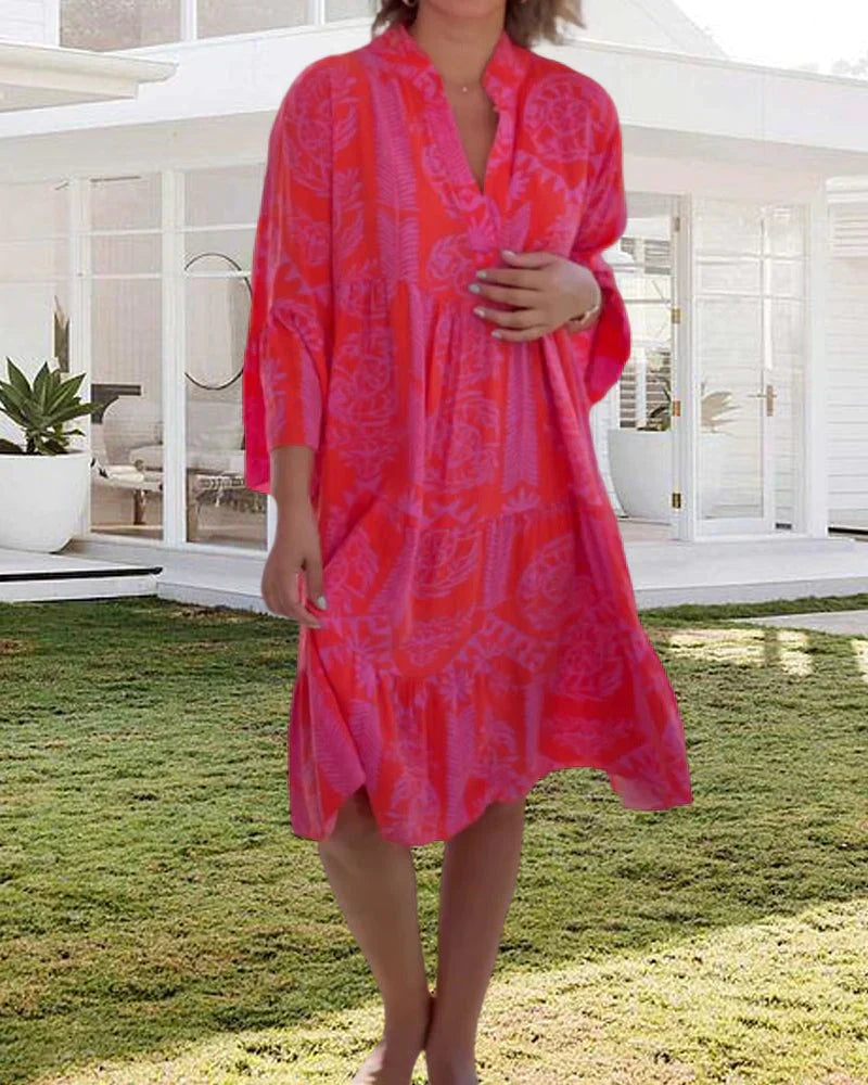 Bell Sleeve Ruffle Cuff Deep V-Neck Tiered Shift Mini Dress - View 5