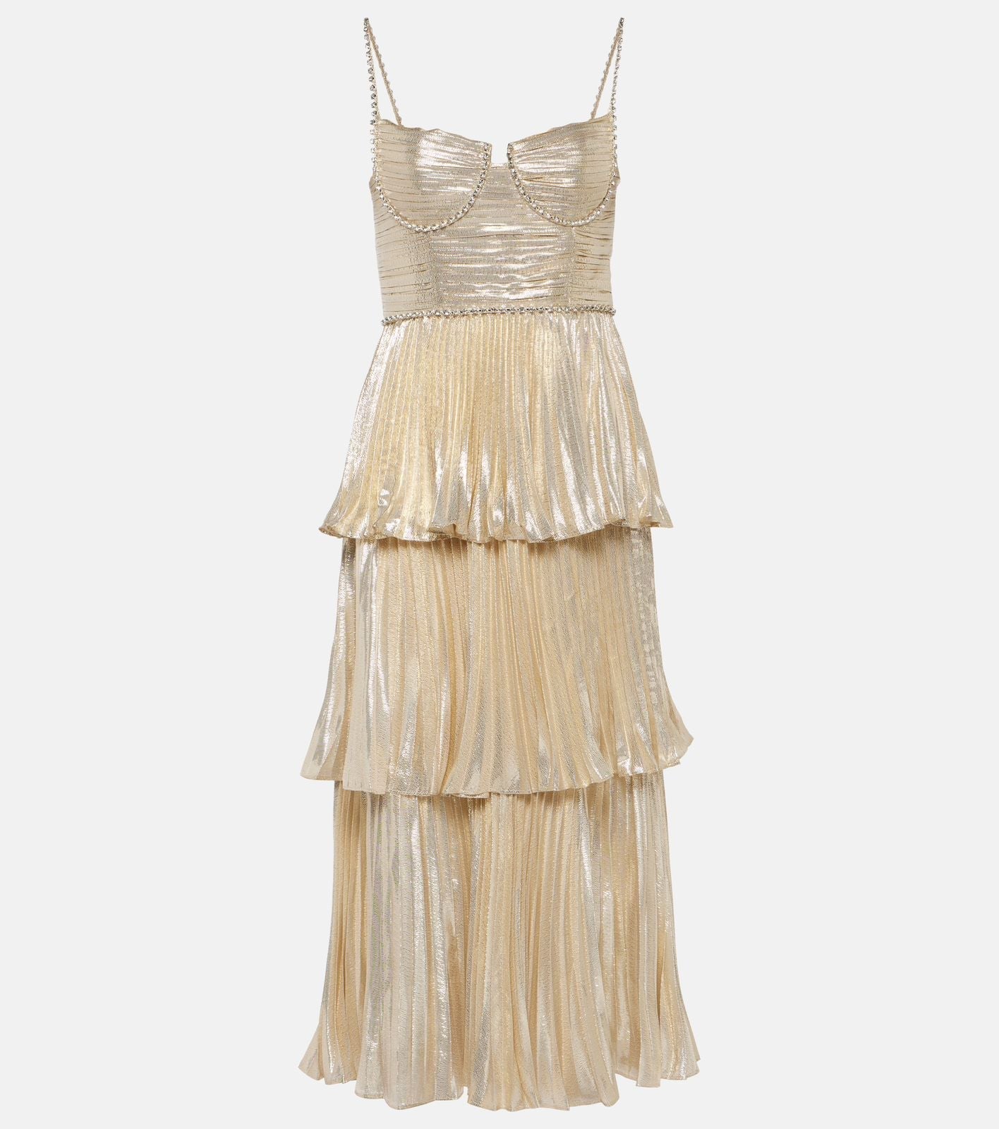 Party Ruffle Midi Dress - Champagne - Fashionpara